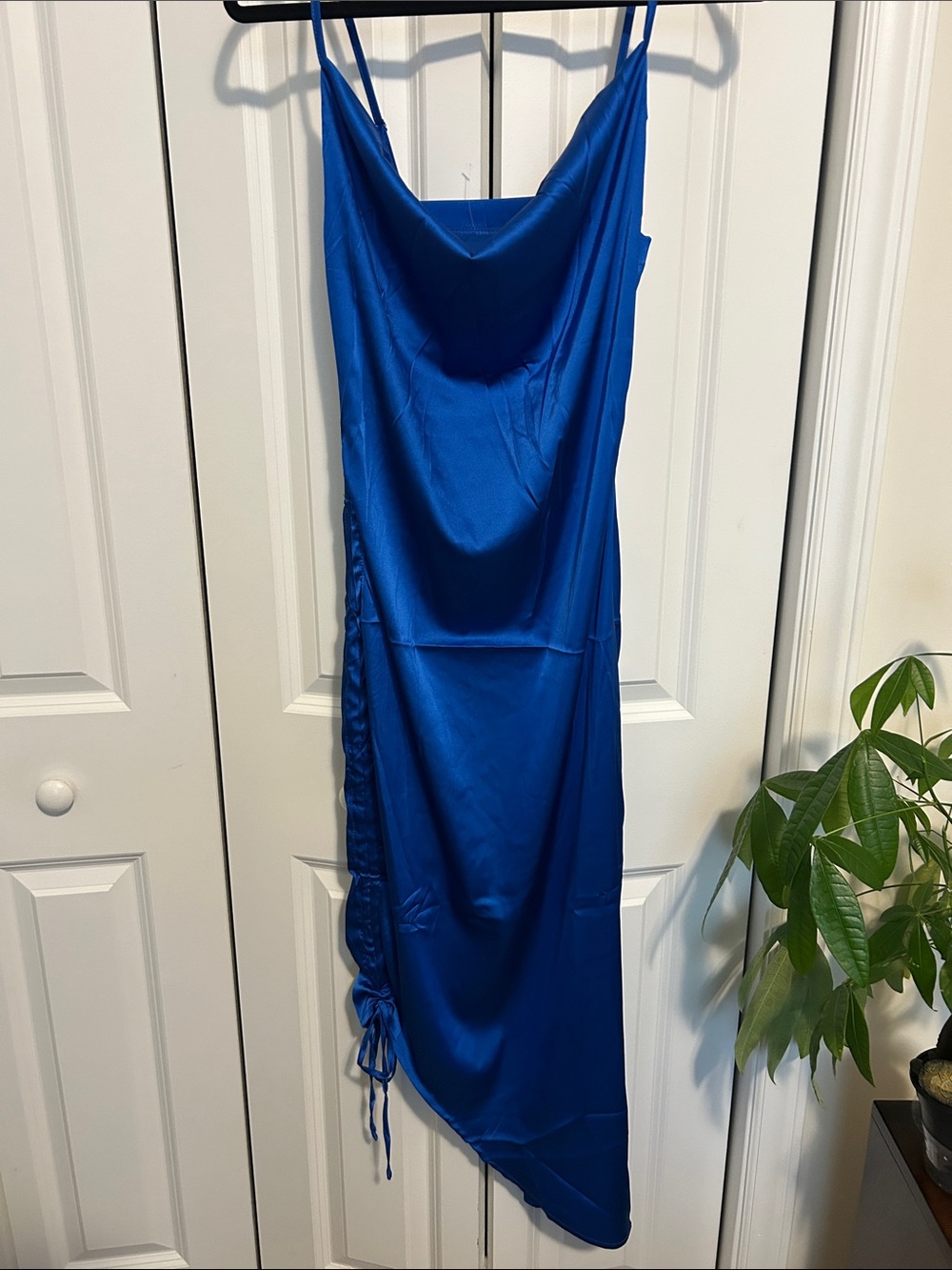 Royal Blue Satin Cowl Neck Swim Coverup